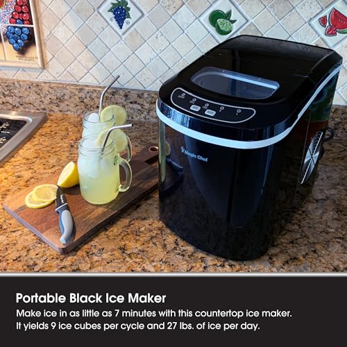 Magic Chef Portable Countertop Ice Maker, Small Ice Maker for Kitchen or Home Bar, Tabletop Ice Maker for Parties, 27-Pound Capacity, Black Magic Chef
