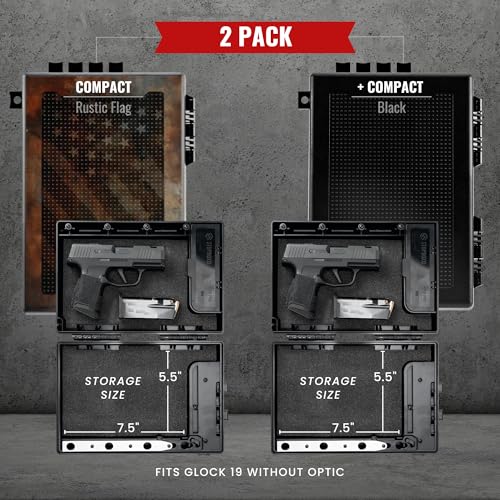 STOPBOX Gun Safe Alternative - Tactical Handgun Storage, Instant Access Portable Gun Case, TSA Compliant Gun Lock Box for Quick Handgun Access | RUSTIC FLAG + BLACK (2 Pack) | Compact Only STOP BOX
