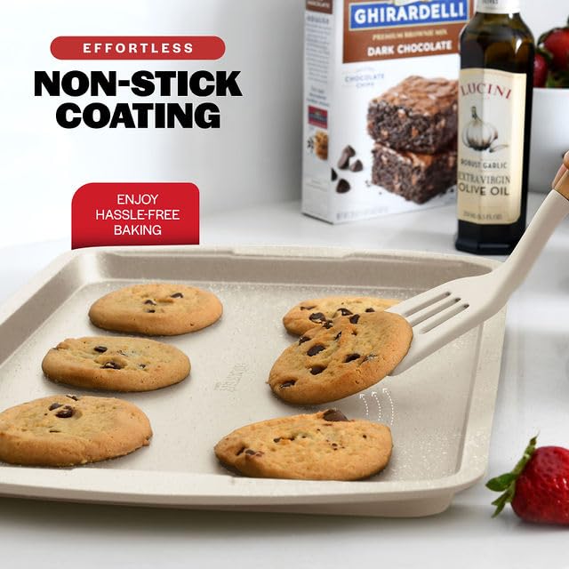 Bakken Swiss - Bakeware Set – 6 Piece – Stackable, Deluxe, Non-Stick Baking Pans for Professional and Home Cooking – Carbon Steel, White Stone Coating Bakken- Swiss