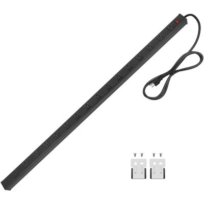 Long Heavy Duty 16 Outlet Large Metal Garage Workshop Multi Wide Industrial Power Strip. 6FT Cord 15A, 125V, 1875W (Black)
