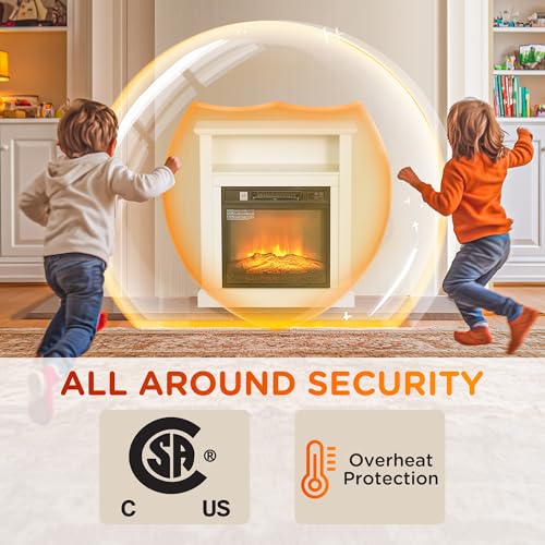 HOMCOM 27" Electric Fireplace with Mantel Surround, 1400W Replaceable Fireplace Insert Heater with Realistic Log and Flame Effect, Remote Control, Freestanding Fireplace Heater for Living Room, White HOMCOM
