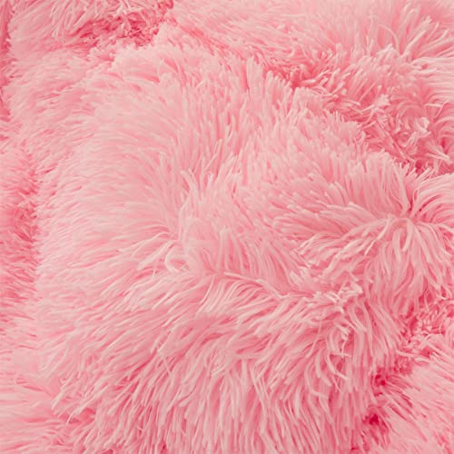 FOPPA Fluffy comforters Cover Twin Size - Ultra Soft Plush Pink Bedding Sets 2 Pieces (1 Faux Fur Comforter Cover + 1 Fuzzy Pillow case) Girls Shaggy Pink Twin Bed Set (Light Pink, Twin) FOPPA