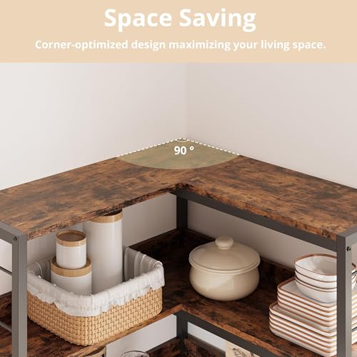 IRONCK Bookshelves 6 Tiers, Corner Bookshelf with Baffles, Bookshelves and Bookcases with Doors, Industrial Display Bookshelf for Living Room, Kitchen IRONCK