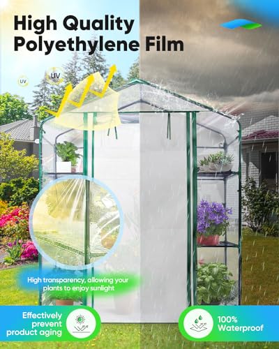 Quictent 56x29x77 in Portable Walk-in Greenhouse Mesh Door 3 Tiers 4 Shelves, Garden Plant Green House for Indoor Outdoor , 8 Stakes 4 Ropes, Clear Quictent