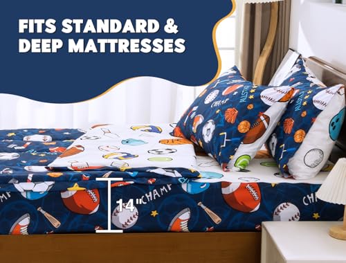 Meeting Story 3pcs Kids Comforter Sets Zipper Bedding Set for Boys,Twin Kid Bedding Set Basketball Football Baseball Comforter Sports Bedding for Kid,All in one Zipper Bedding(Navy,Twin) Meeting Story