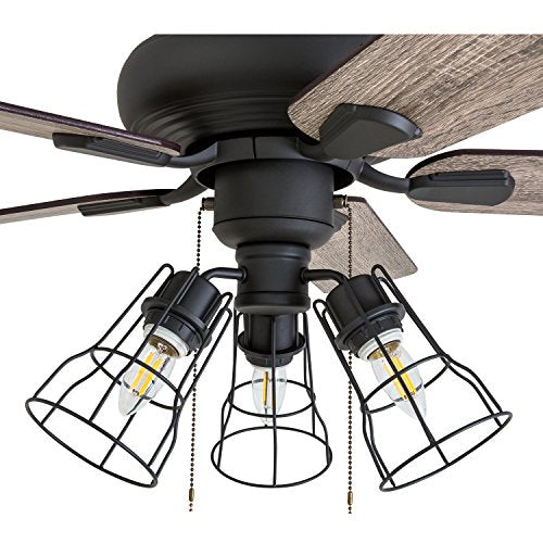 Prominence Home Madison County, 42 Inch Industrial Style LED Ceiling Fan with Light, Pull Chain, Three Mounting Options, Modern Dual Finish Blades, Reversible Motor - 50588-01 ( Bronze) Prominence Home