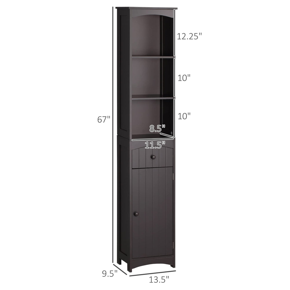 HOMCOM Bathroom Storage Cabinet, Free Standing Bathroom Storage Unit, Tall Linen Tower with 3-Tier Shelves and Drawer, Brown HOMCOM