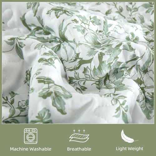 WONGS BEDDING Quilt King Size, Sage Green Quilt Bedding Set with 2 Pillowcases, Botanical Quilt for King Bed, Soft Microfiber Lightweight Coverlet Bedspread for All Season (110"×90", 3 Pieces) WONGS BEDDING
