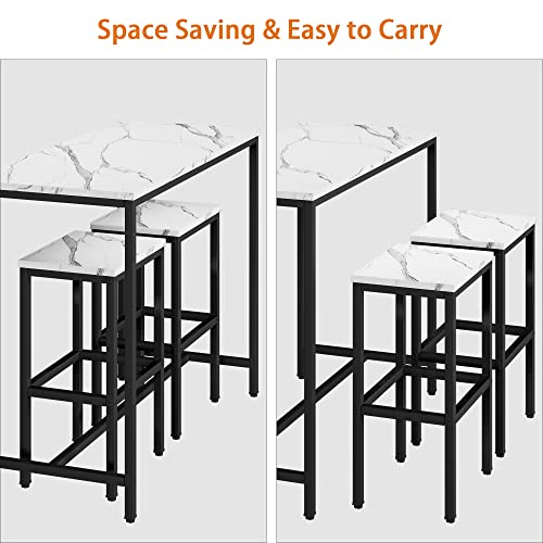 Yongchuang Modern 3-Piece Bar Table and Stools Set in White Faux Marble with Black Metal Frame Yongchuang