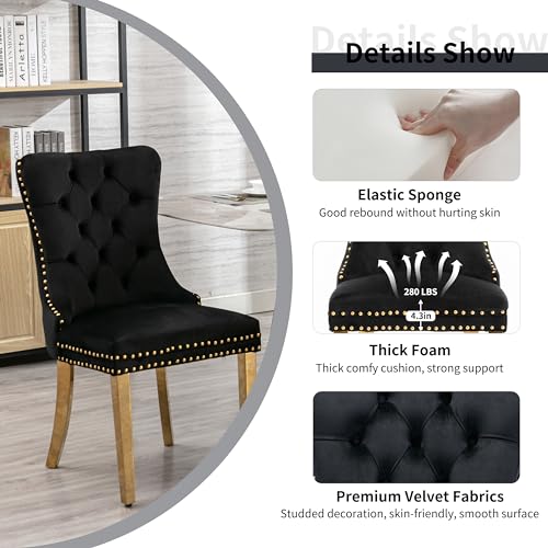 HAIZAO 5 Pieces Gold Round Glass Dining Table Set, Modern Luxury Circle Kitchen Set for 4, 36'' Clear Minimalist Circular Glass Top Dinner Room Set, Black High-end Tufted Chairs, for Small Place HAIZAO