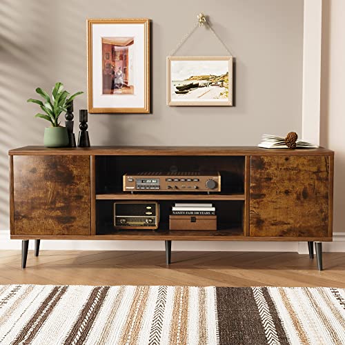 JUMMICO TV Stand for 65 Inch TV, Modern Entertainment Center with Storage Cabinet and Open Shelves, TV Console Table Media Cabinet for Living Room, Bedroom and Office (Rustic Brown) JUMMICO