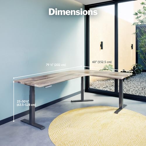 Vari ComfortEdge 80x60 L-Shape Electric Standing Desk – Height Adjustable Sit-Stand VariDesk for Corner Office with Reversible Left/Right Design + Reclaimed Wood Top/Slate Legs (Ships in 3 Boxes) Vari