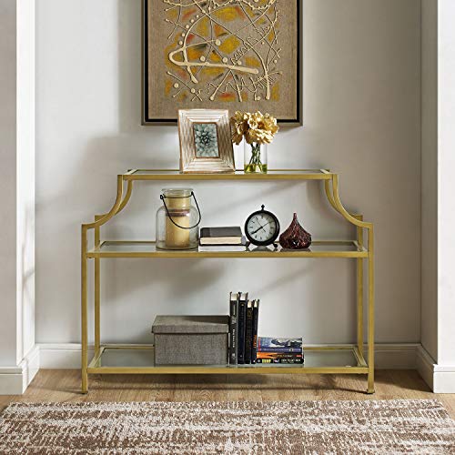 Crosley Furniture Aimee Sofa Console Table with Storage Shelves for Hall, Entryway, or Living Room, Gold and Glass Crosley Furniture