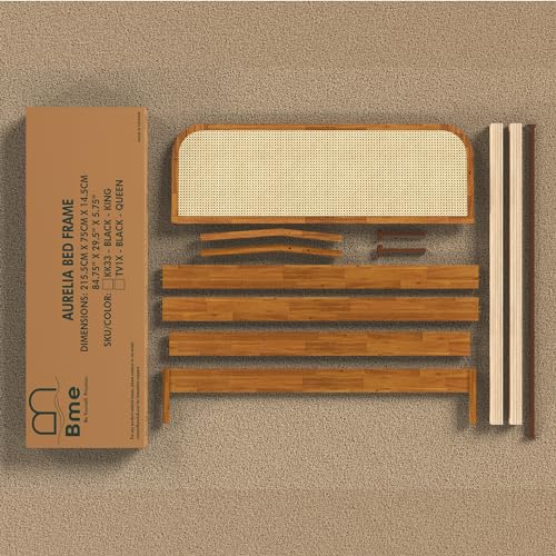 Bme Aurelia King Solid Wood Bed Frame with Rattan Headboard – Bohemian & Mid Century Modern Luxury Bme