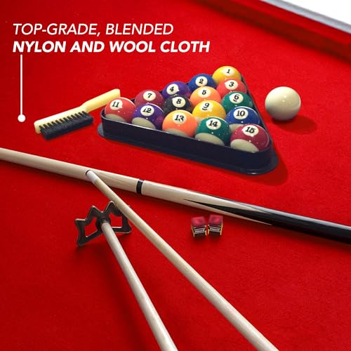 Hathaway Augusta 8-ft Pool Table Pool Table for Family Game Rooms with Burgundy Felt, 57-in Cues, Balls, Brush and Chalk - Mahogany Finish,Maple Hathaway