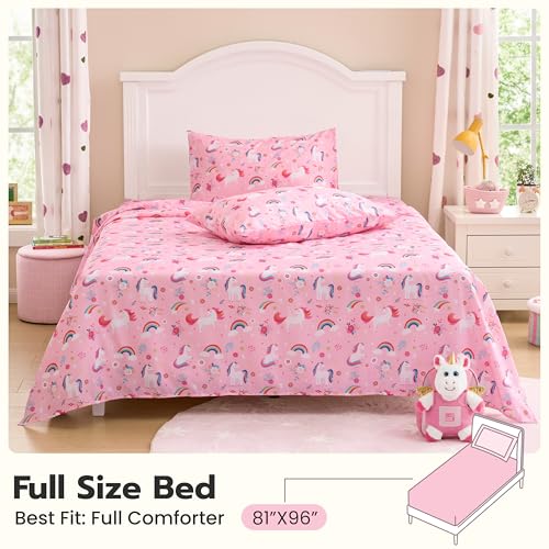 Joiedomi Kids Full Sheet Set Unicorn - 4 Piece Soft Microfiber Bed Sheets - Deep Pocket Wrinkle Free, Cozy Toddler Bedding Set, Fade Resistant Breathable for Boys Girls Teens Joiedomi