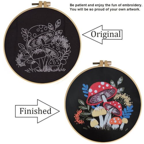 Embroidery Kit for Adults Beginners Starter Stitch Kit with Red Mushroom Plant Pattern Handmade Needlepoint Kits