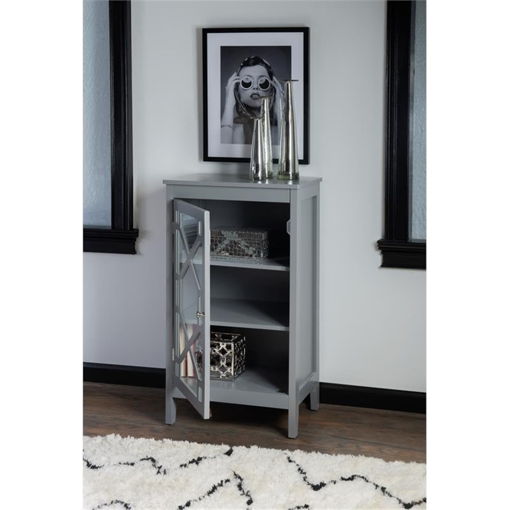 Linon Betty Small Wood Cabinet with a Glass Paneled Door and 3 Shelves in Gray Linon