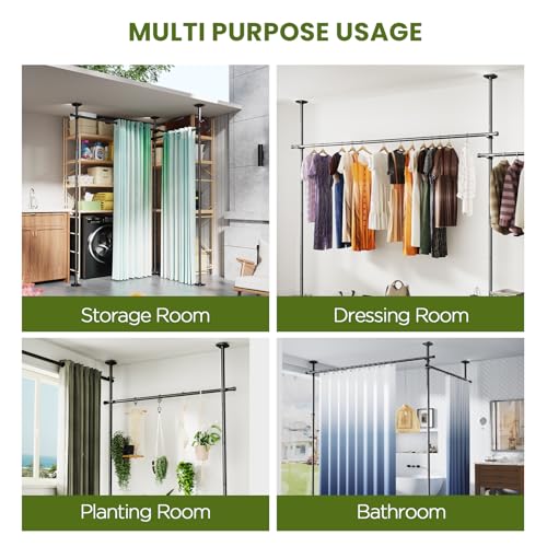 SUNALLY Room Divider Curtain Rod, No Drilling 4-10ft(H) 28-140inch(W) Adjustable Privacy Wall Divider for Room Separation, Heavy Duty Temporary Partition Space Separator Tension Rods, Black SUNALLY