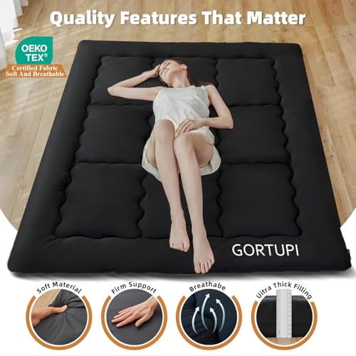GORTUPI Japanese Floor Mattress,Futon Mattress 3" Black Thicken 100% High Density Comfortable Foam,Foldable Tatami Mat Sleeping Pad,Portable Floor Mattress Sleeping Pad for Adults,Twin Size 39"x 80" GORTUPI
