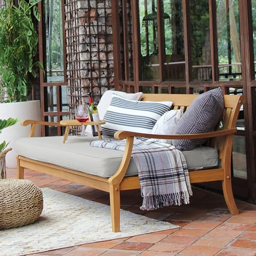 Cambridge Casual Robin Teak Wood Outdoor Sofa Daybed with Oyster Cushion Cambridge Casual