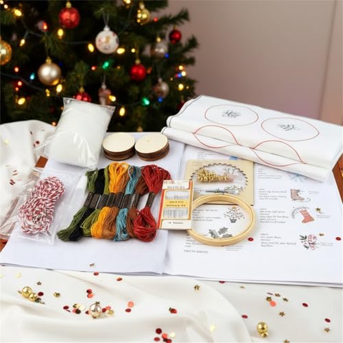 Embroidery Christmas Ornament Kits, with DIY Material Package, DIY Needlepoint Starter Set with Easy Instructions for Adults Beginners-12PCS