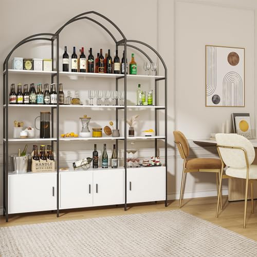 Semoic Stylish 5-Tier Triple Wide Arched Bookshelf with Cabinets - Black and White Etagere Bookcase for Home Office Semoic