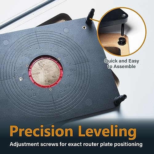 POWERTEC Router Table Top 24” x 32” w/Phenolic Template Precision Router Base with Insert Plate & Rings for Woodworking (71685) POWERTEC