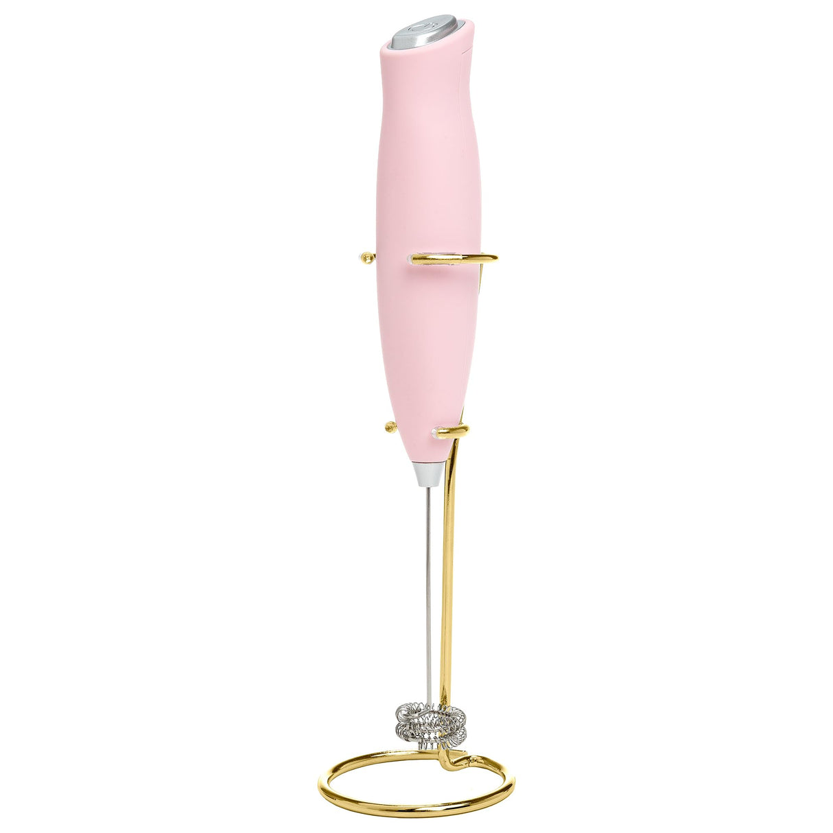 Paris Hilton Electric Handheld Milk Frother with Double Coil Head Whisk and Gold Metal Stand, Battery Powered (2 AA Batteries Required but Not Included), Pink Sparkle Finish Paris Hilton