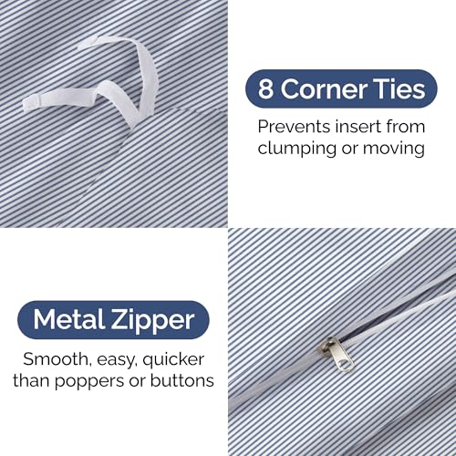 Duvet Cover Twin/Twin XL Size - Extra Soft Twin/Twin XL Size Duvet Cover - Lightweight, Breathable & Cozy w/ Zipper Closures and Ties - 68" x 90" Inches - (Blue Stripes 2) Comforter Not Included CGK Unlimited