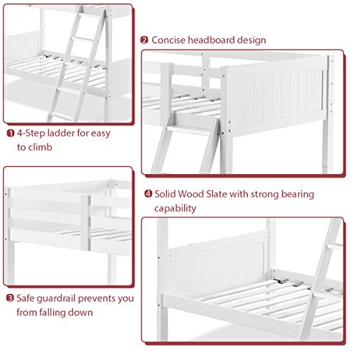 Costzon White Twin Over Twin Convertible Bunk Beds with Ladder and Safety Rail for Kids Costzon