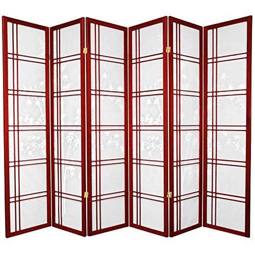 Red Lantern 6 ft. Tall Double Cross Bamboo Tree Shoji Screen - Rosewood - 6 Panels Red Lantern
