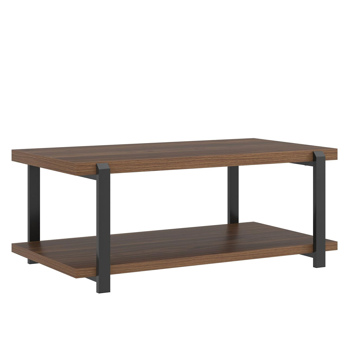 FOLUBAN Modern Coffee Table with Storage Shelf, Rustic Wood Center Table for Living Room, Walnut FOLUBAN