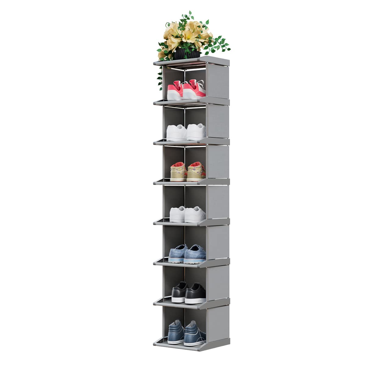MADSOUKY Shoe Rack Tower 8 Tiers DIY Narrow Stackable Free Standing Skinny Shoes Cubby Storage Shelf Organizer for Entryway Hallway Garage MADSOUKY
