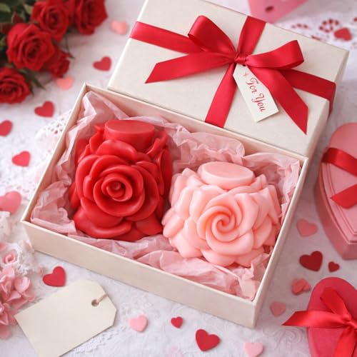 Rose Candle Molds Valentines Rose Silicone Mold Flower Shape Soap Molds Roses Flower Column Candle Molds for Candles Making Soap DIY Polymer Clay Craft Plaste Epoxy Resin Valentine Mother Day Decor