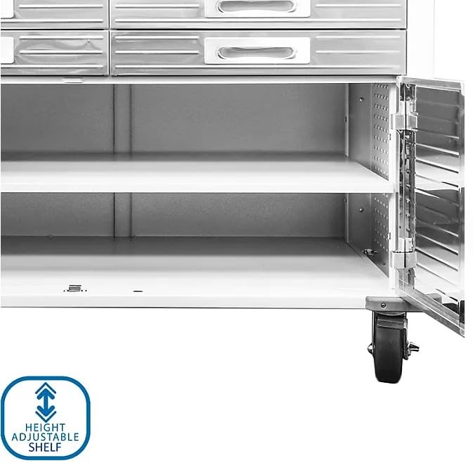 Heavy-Duty Rolling Workbench with Drawers and Cabinet, 77" W x 20" D x 37.5" H, (Granite, 11 Drawer) Generic