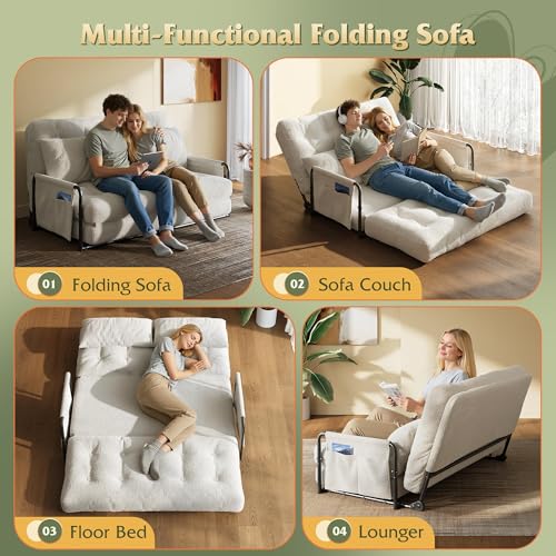 WLIVE Futon Sofa Bed, Floor Chair with Adjustable Backrest, Bean Bag Bed for Adults, with Armrest, Pillow, Low Profile for Living Room, Reading, Bedroom, Loveseat, Grey WLIVE