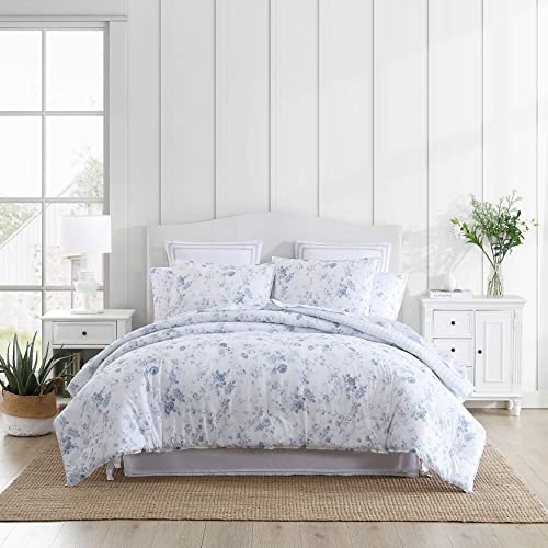 Laura Ashley - Twin XL Comforter Set, Soft & Reversible Cotton Bedding for Year Round Use, 2 Piece Bed Set with Matching Pillowcase (Belinda Blue) Laura Ashley