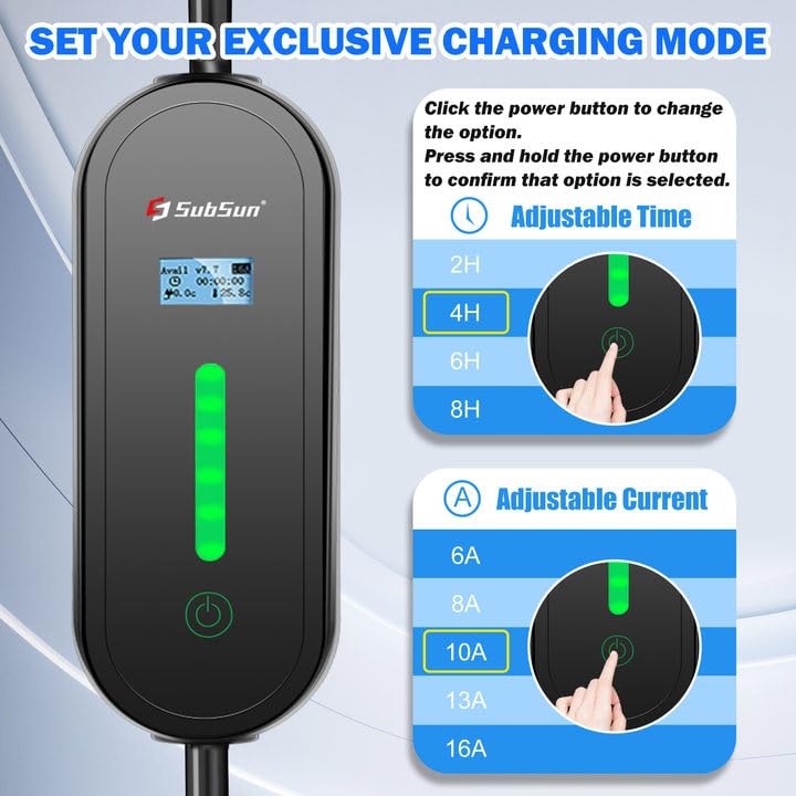 Level 1 & Level 2 EV Charger 16Amp 110-240V,17ft Cable, Portable Electric Vehicle Charger with NEMA5-15P & 6-20 Plug Compatible for SEA J1772 EV Cars for Home and Outdoor (Black) SubSun