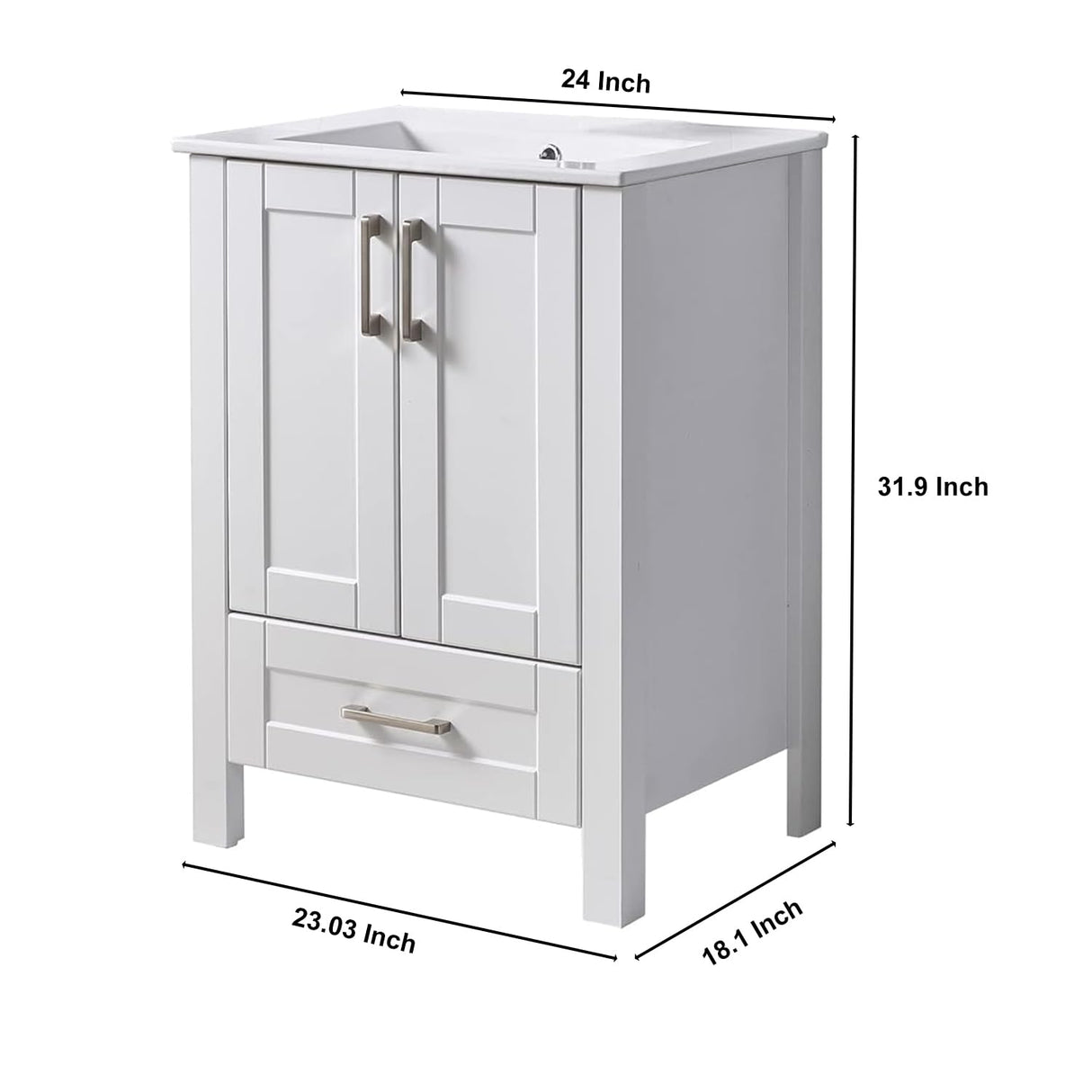 Wenore Home 24 Inch Bathroom Vanity with Sink, Small Bathroom Vanity Sink Set, White Bathroom Vanity Cabinet Combo, Modern Bath Vanity with Single Hole Ceramic Sink Wenore Home