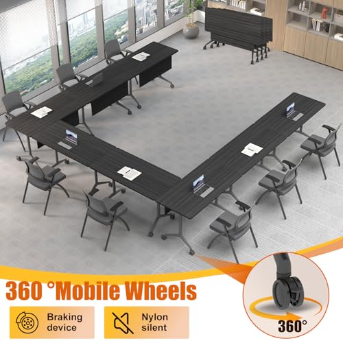 Modular Conference Table,Flip Top Mobile Meeting Table with Wheels,Folding Conference Room Tables,Modern Stackable Training Seminar Tables for Classroom,Meeting Room & Executive Room (6, D, 70.8in) MSFDC