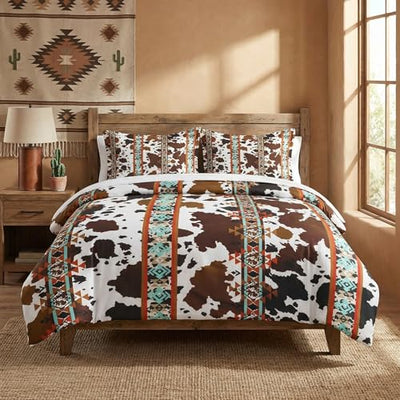 WeCozy Twin Size Comforter Set with Pillowcase, Animal Vintage Retro Soft 2 Pcs Bedding for Kids and Adults, Cow Brown Cowhide Comforter Set for Bedroom Bed Decor