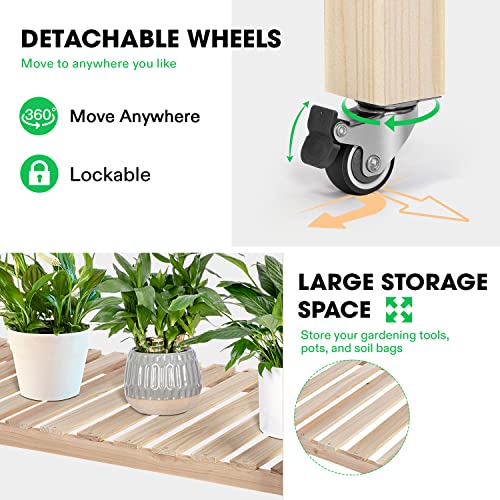 VIVOSUN Elevated Wooden Raised Garden Bed, 46 x 24 x 32 Inches, Mobile Outdoor Planter Box with Storage Shelf and Protective Liner for Outdoor Use, with Lockable Wheels VIVOSUN