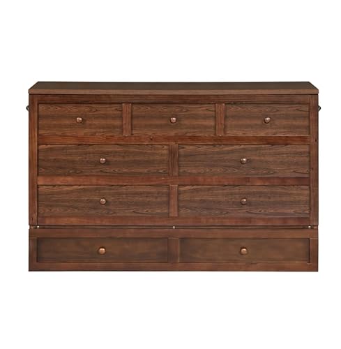 Bellemave Queen Murphy Bed with Storage Drawer and Charging Station, Cabinet Bed, Farmhouse Murphy Cabinet with Foldable Panel, Noisy Free, for Guest Bedroom, Living Room, Walnut+Walnut Panel