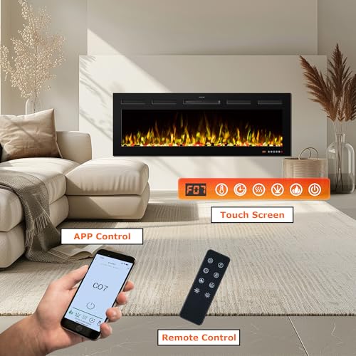 VINEMOUNT 33" Smart Electric Fireplaces Inserts, Remote & Touch Screen & APP Control, Recessed & Wall-Mounted Fireplace Heater VINEMOUNT