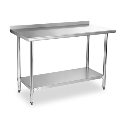 STABLEINK NSF Stainless Steel Table, 24 x 60 Inches Metal Prep & Work Table with Backsplash, Adjustable Undershelf and Table Foot, for Commercial
