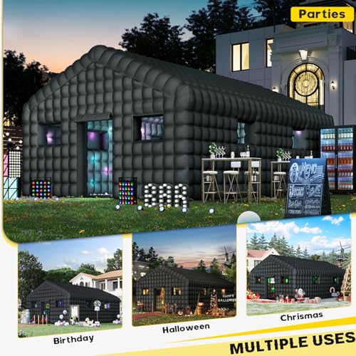 EROMMY 30x20x13 FT Large Black Inflatable Nightclub, Blow Up Party Tent Portable with 1100W Blower, Disco Night Club Tent for Adult Birthday Party Business Rental EROMMY