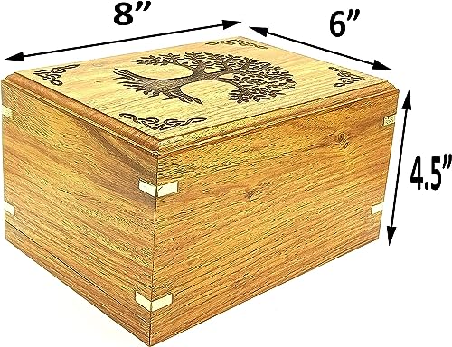 Wooden Urn for Human Ashes | Tree of Life Wooden Urns Handcrafted Funeral Cremation Urn for Ashes Rosewood Cremation Urns Decorative urn-Keepsake AYZCORP