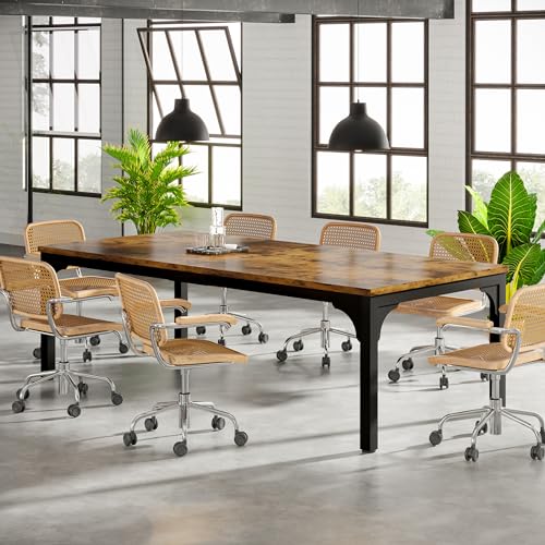 13FT Conference Table, Super Sturdy Large Rectangle Meeting Seminar Table for 10-14 Person, Long Business Tables, 2 Pcs Brown Trggivs