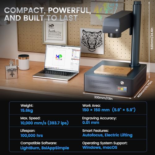 Monport 50W Pro Integrated Fiber Laser Engraver, 5.9"x5.9" Working Area, LightBurn Compatible, 3D Relief Engraving Metal Marking Machine with One-Touch Autofocus, JPT Laser Source Monport